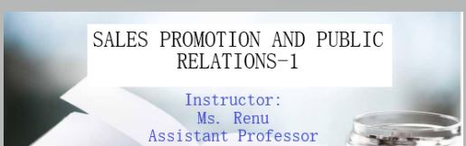SALES PROMOTION AND PUBLIC RELATIONS-II
